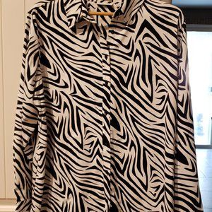 Susan Graver Printed Stretch Peachskin Button Front Big Shirt